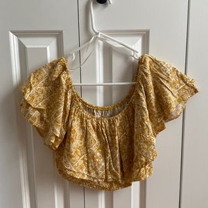 Caribbean yellow crop top - flowy shoulders